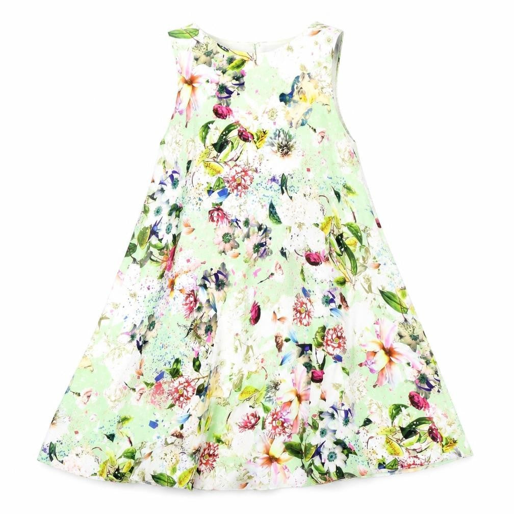 Love Womens Green Floral Polyester Fit & Flare Size S Boat Neck Button