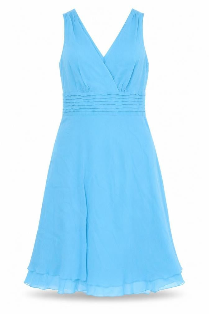 Front view of South women’s blue polyester fit & flare, size UK 10, v-neck zip