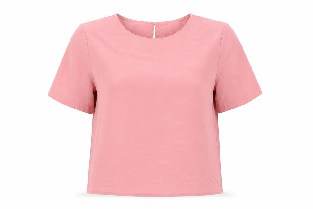 Front view of Lauren Lee women’s pink polyester basic blouse, size S, round neck