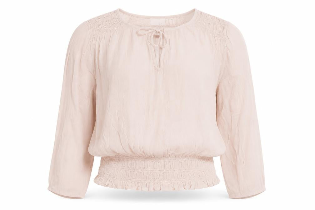 Front view of Next women’s pink polyester cropped blouse, size UK 14, v-neck