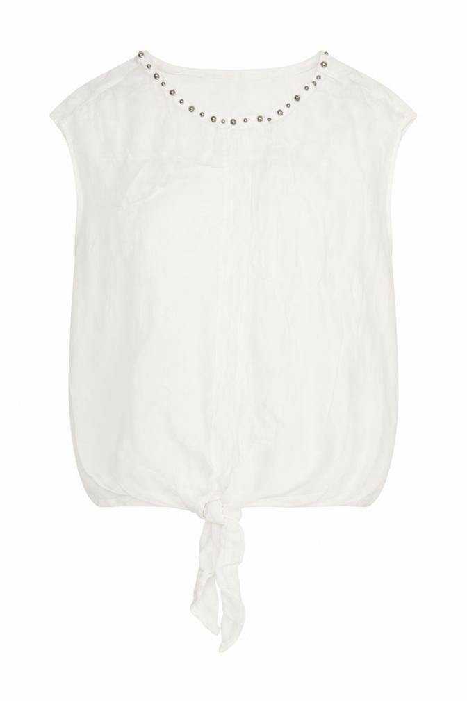 Front view of Next women’s white viscose basic blouse, size UK 12, boat neck