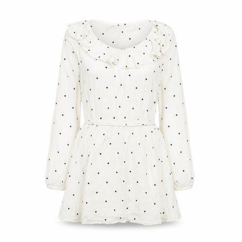 Society Amuse Womens White Polka Dot Viscose Fit & Flare Size S Boat Neck Pullover