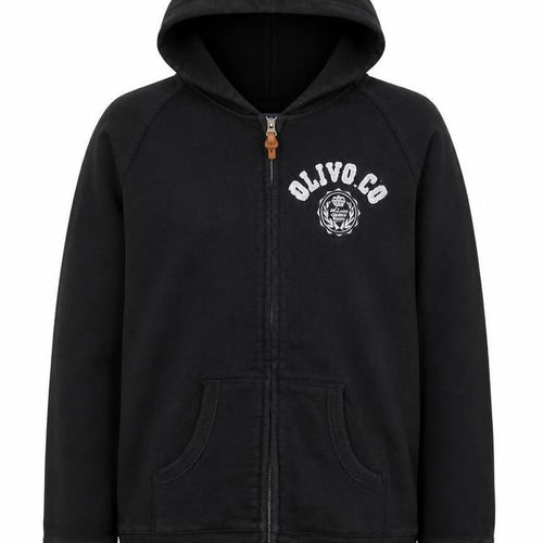 Olivo Boys Black Cotton Full Zip Hoodie Size L Zip - Casual Luxury