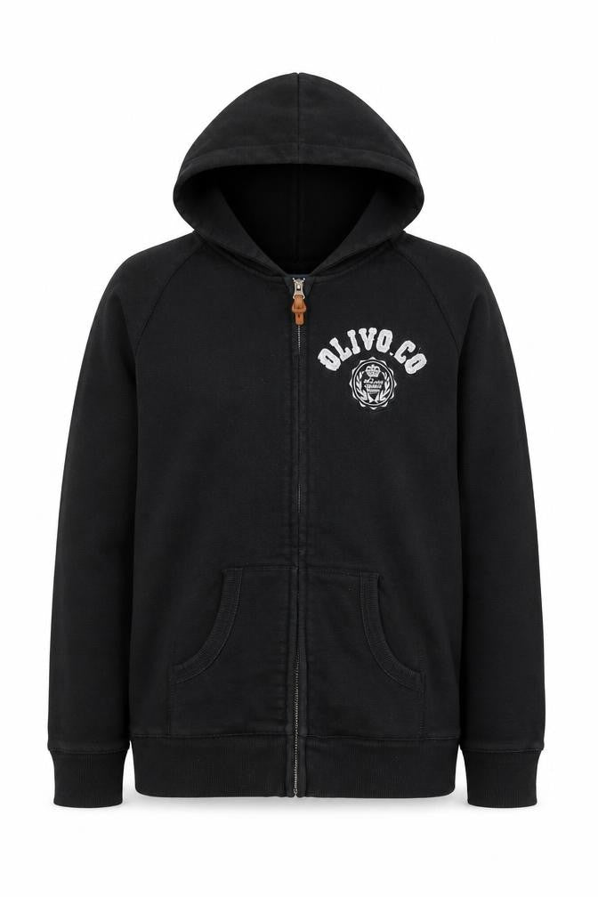 Olivo Boys Black Cotton Full Zip Hoodie Size L Zip - Casual Luxury