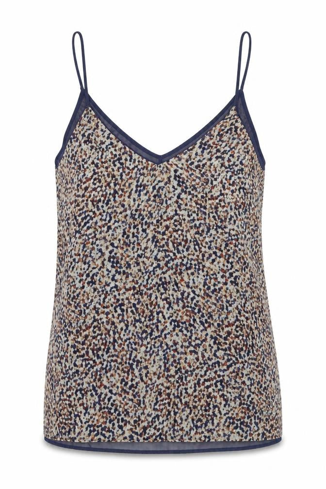 Front view of Zara women’s multicoloured geometric polyester camisole tank, size S, v-neck