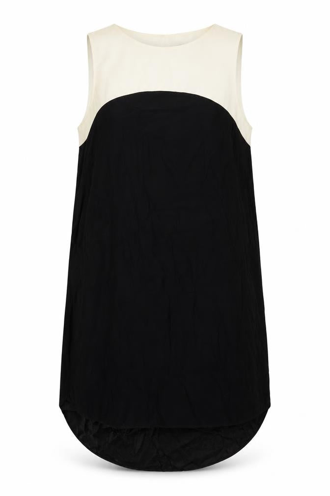 Miss Selfridge Womens Black Colourblock Viscose A-Line Size 14 Scoop Neck Button