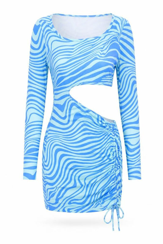 Front view of SHEIN women’s multicoloured geometric viscose mini, size XS, scoop neck pullover