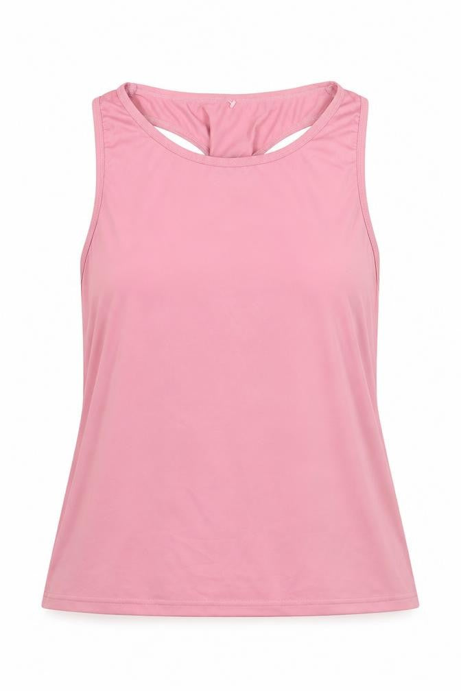 Front view of SHEIN women’s pink polyester basic tank, size S, round neck
