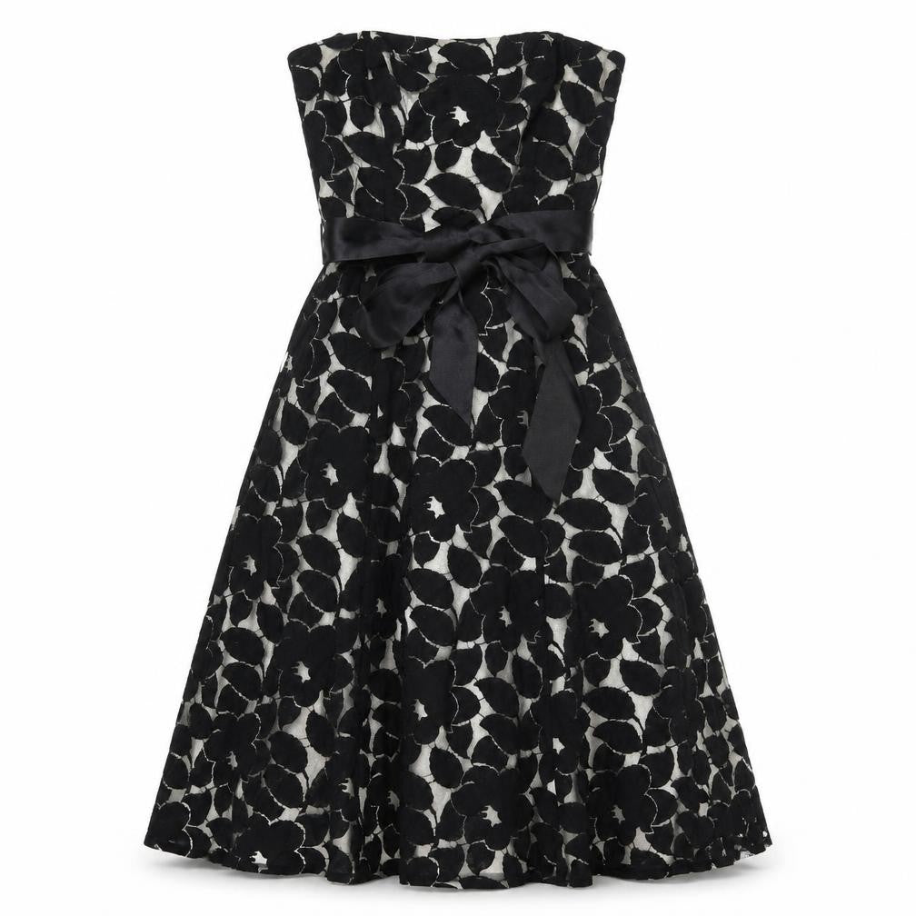 Front view of Debut women’s black polyester fit & flare, size UK 6, sweetheart zip
