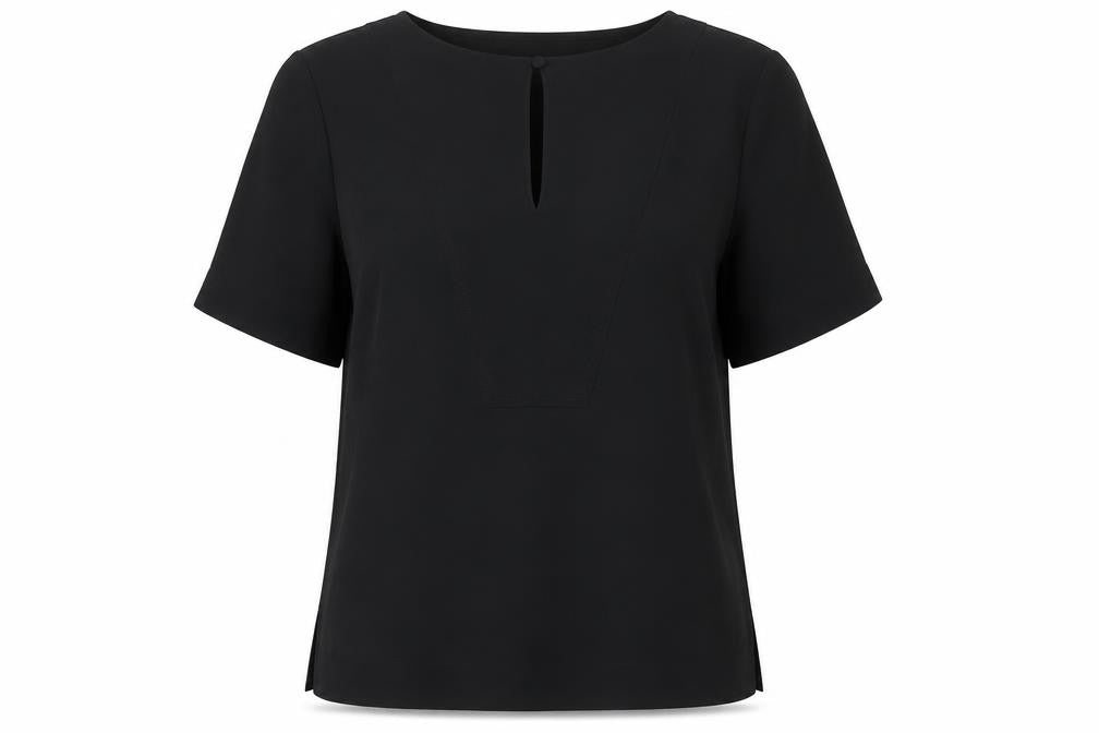 Front view of Marks & Spencer women’s black polyester basic blouse, size UK 6, round neck