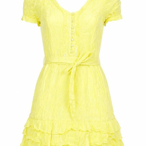 Miss Selfridge Womens Yellow Viscose Fit & Flare Size 12 Scoop Neck Button