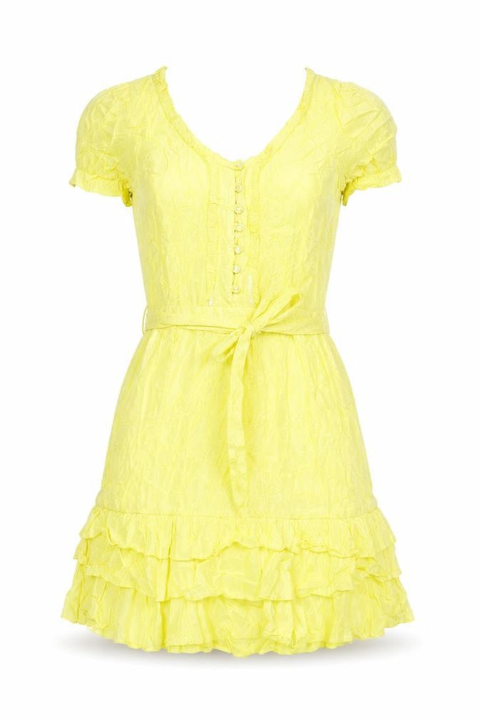 Miss Selfridge Womens Yellow Viscose Fit & Flare Size 12 Scoop Neck Button
