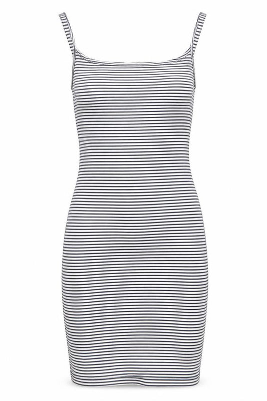 Front view of Zara women’s multicoloured striped polyester bodycon, size M, square neck pullover