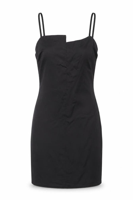 Front view of Missguided women’s black polyester bodycon, size UK 8, square neck zip