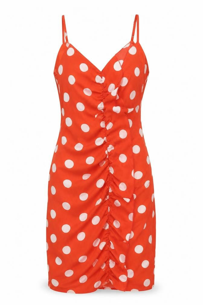 Bachelorette Paris Womens Red Polka Dot Polyester Wrap Dress Size L V-Neck Zip