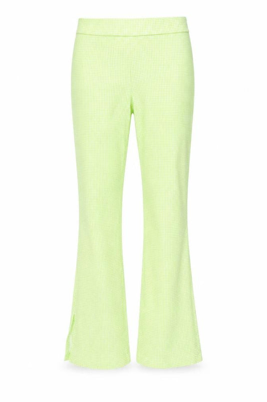 Front view of Primark women’s green check viscose sweatpants, size UK 10, 32-inch leg regular zip