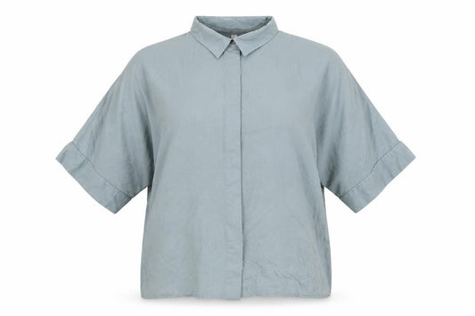 Front view of H&M women’s green polyester basic button-up, size XS, collared