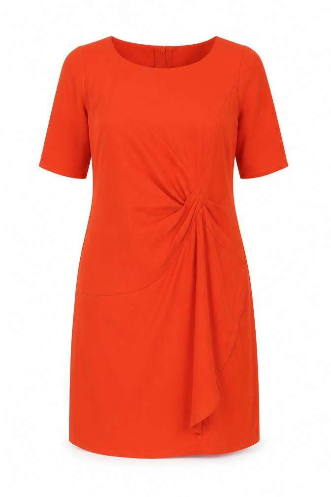 Front view of Per Una women’s orange polyester a-line, size UK 14, scoop neck zip