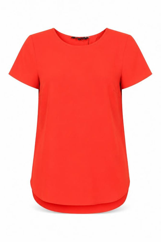 Front view of New Look women’s red polyester basic blouse, size UK 8, round neck