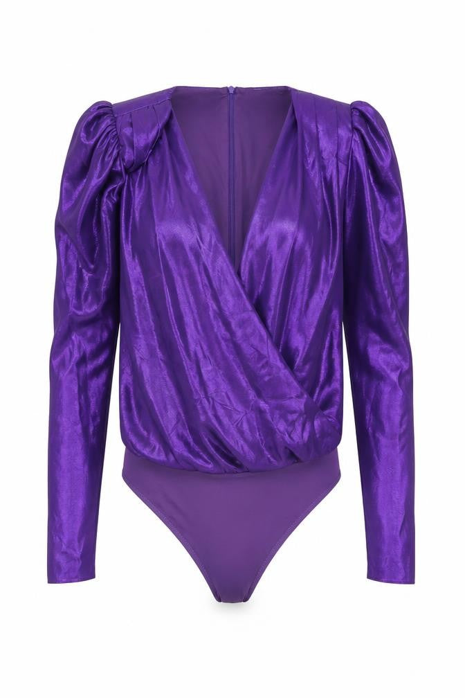 Front view of Zara women’s purple polyester bodysuit one-piece, size XS, snap