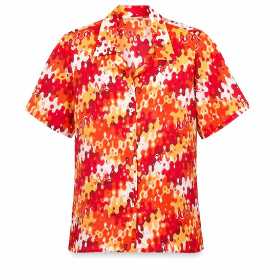 Front view of Bella Moda women’s multicoloured geometric polyester basic blouse, size UK 12, collared