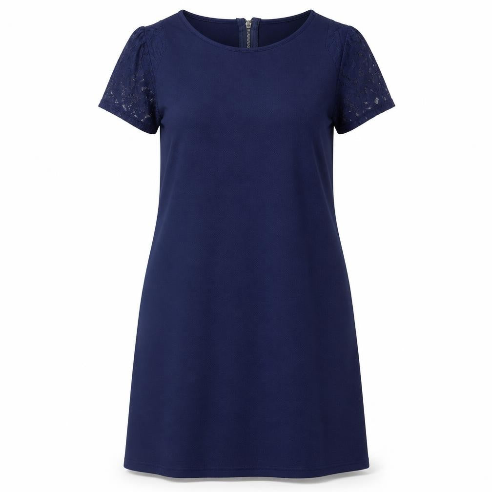Front view of Original women’s blue polyester a-line, size UK 14, round neck zip