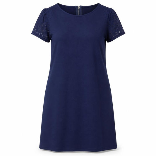 Front view of Original women’s blue polyester a-line, size UK 14, round neck zip