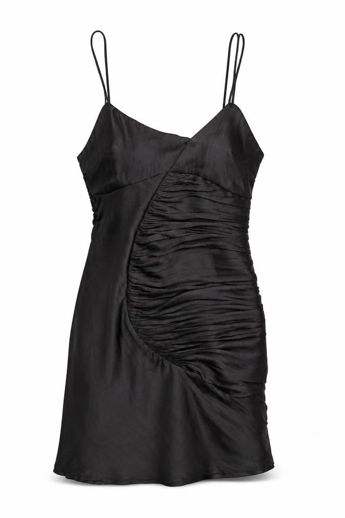 Front view of Zara women’s black polyester bodycon, size S, sweetheart zip