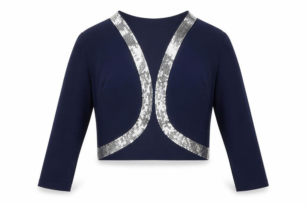 Front view of Nina Leonard women’s blue round neck polyester cardigan jumper, size L