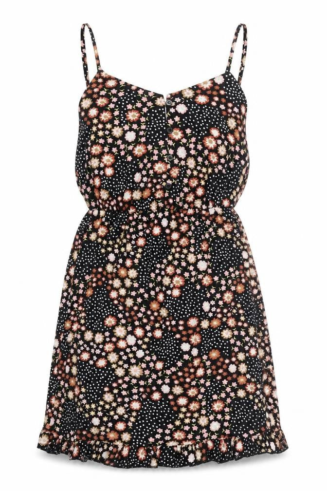 Front view of Topshop women’s black floral polyester mini, size UK 6, v-neck pullover