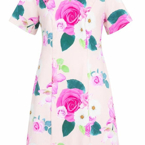 Preworn Womens Pink Floral Polyester A-Line Size M V-Neck Zip