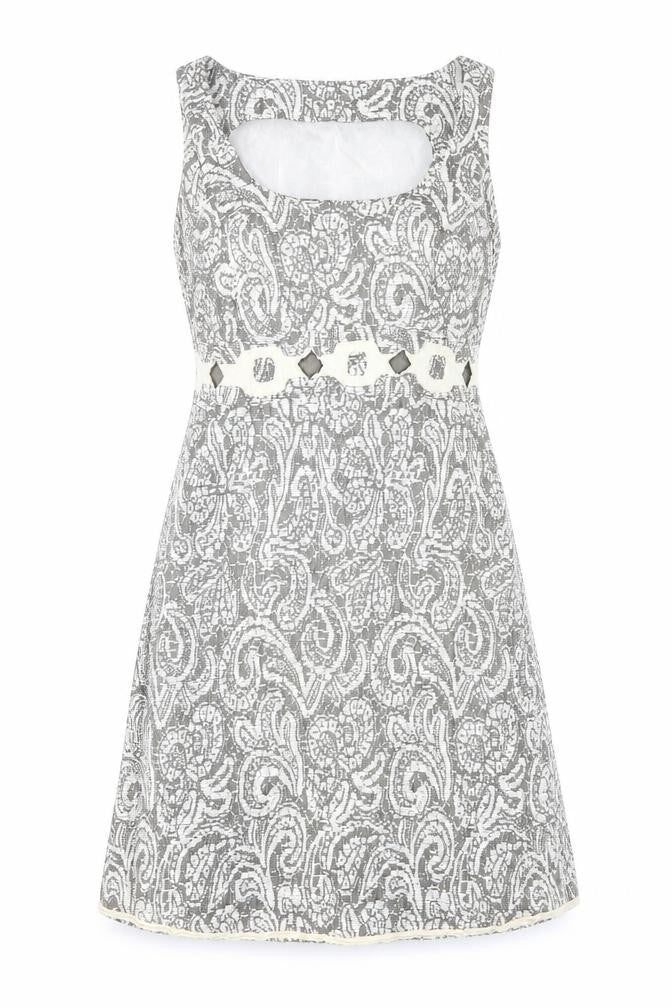 Marks and Spencer Womens Grey Floral Wool Tank Dress Size 14 Boat Neck Pullover