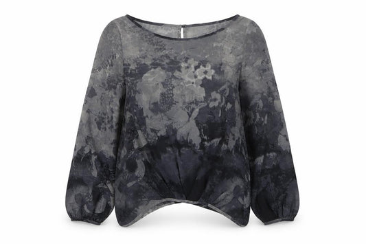 Front view of Next women’s grey geometric polyester basic blouse, size UK 8, round neck