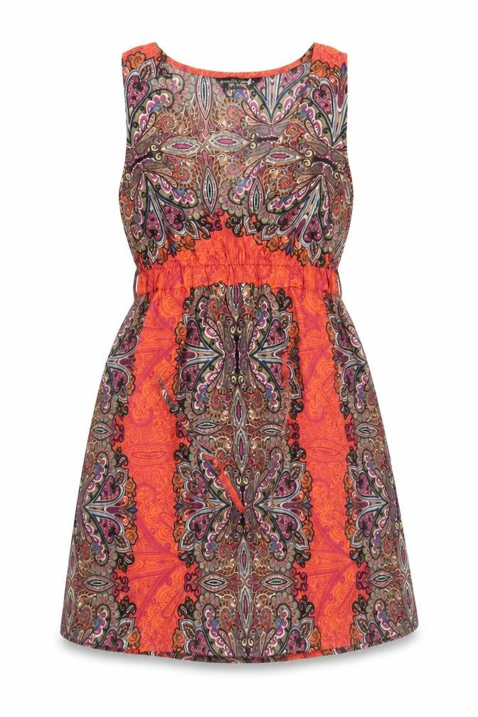 Front view of Dorothy Perkins women’s multicoloured geometric polyester fit & flare, size UK 10, v-neck pullover