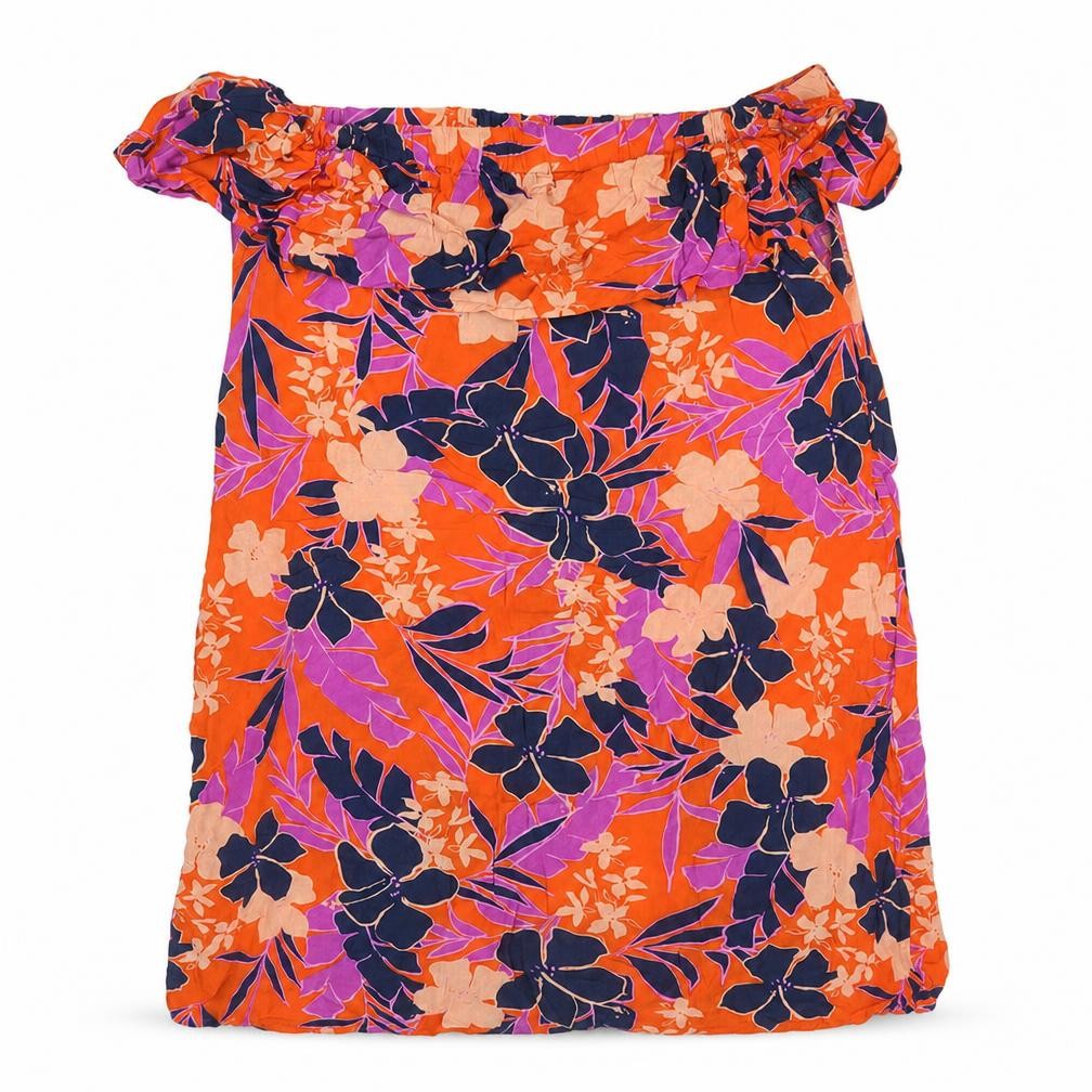 Front view of Primark women’s multicoloured floral viscose basic blouse, size UK 12, collared
