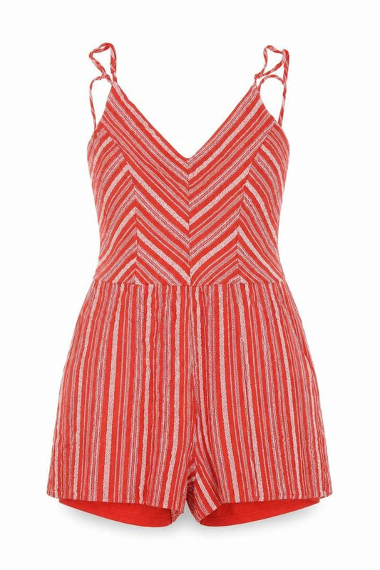 Front view of One Clothing women’s red 100% polyester shorts one-piece, size S, 3-inch leg zip
