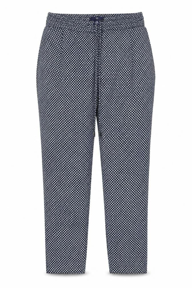 Front view of Gap women’s black geometric polyester carrot trousers, size S, 28-inch leg regular drawstring