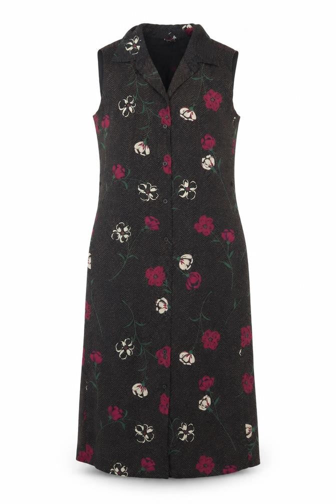 Front view of Merona women’s multicoloured floral polyester shirt dress, size M, collared button