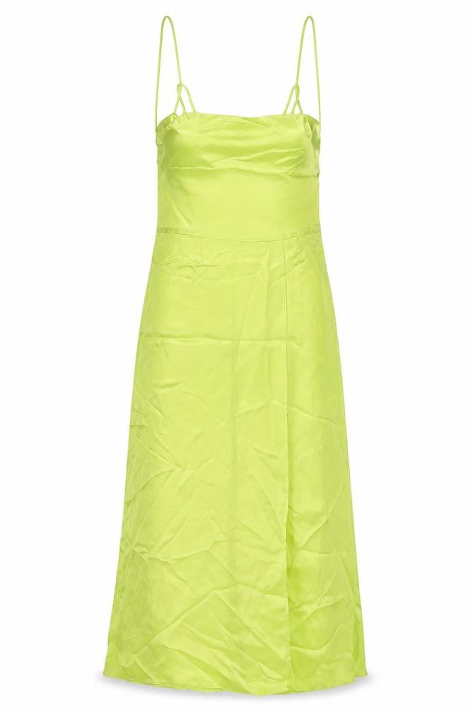 Front view of Zara women’s green polyester slip dress, size XS, square neck pullover
