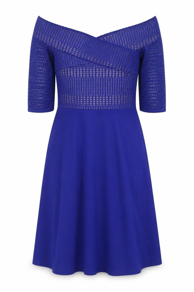 Dorothy Perkins Womens Blue Geometric Cotton A-Line Size 14 Off the Shoulder Pullover