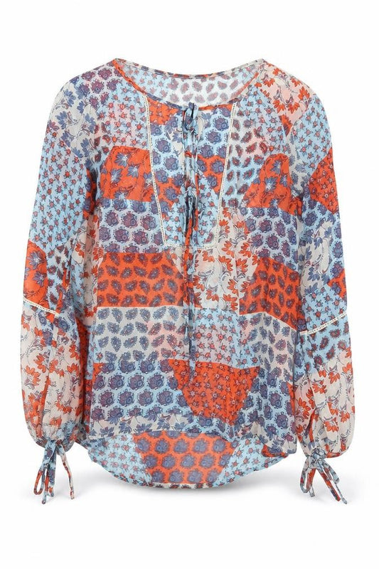 Front view of Papaya women’s multicoloured geometric polyester basic blouse, size UK 10, boat neck
