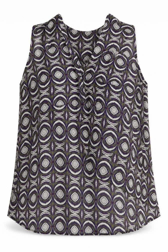 Front view of H&M women’s multicoloured geometric polyester basic blouse, size UK 10, v-neck