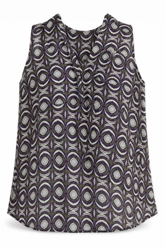 Front view of H&M women’s multicoloured geometric polyester basic blouse, size UK 10, v-neck