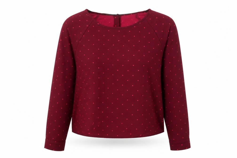 Front view of Vero Moda women’s red polka dot polyester basic blouse, size M, boat neck