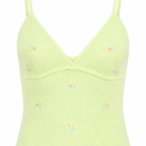 Preworn Womens Green Floral Patent Leather Camisole Tank Size S V-Neck