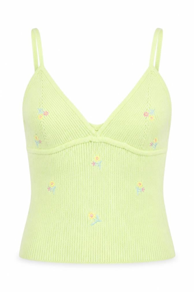 Preworn Womens Green Floral Patent Leather Camisole Tank Size S V-Neck