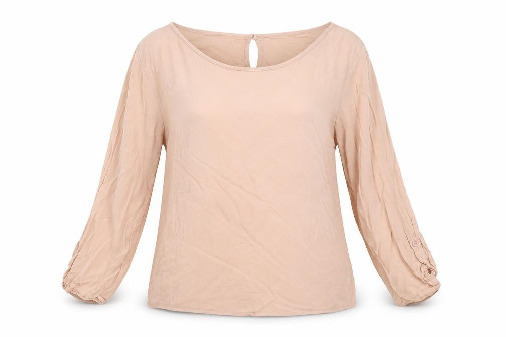 Front view of Atmosphere women’s pink viscose basic blouse, size UK 12, round neck