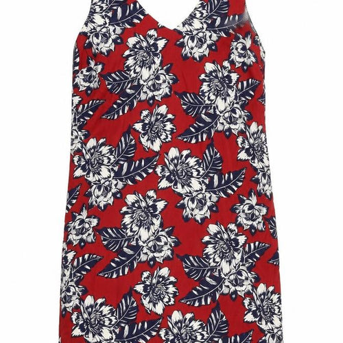 New Look Womens Red Floral Polyester Tank Dress Size 8 V-Neck Pullover