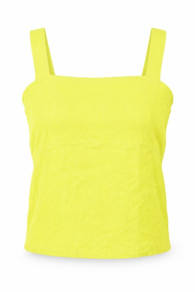 Front view of Maeve women’s yellow cotton basic tank, size L, square neck