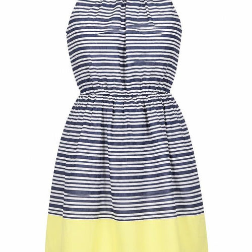 Old Navy Womens Blue Striped Cotton Fit & Flare Size S Crew Neck Button